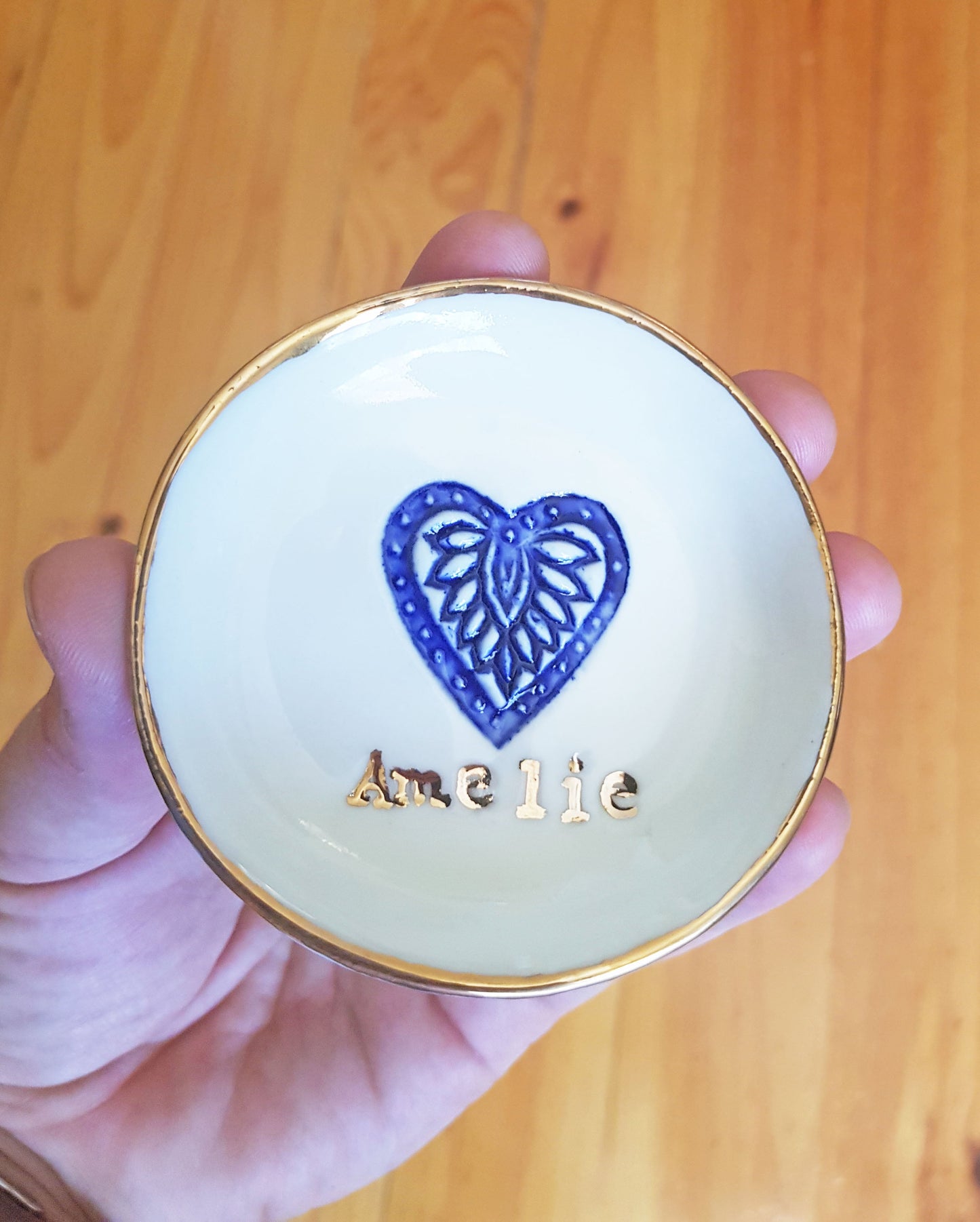Ring Dish ~ Blue Heart gold rim